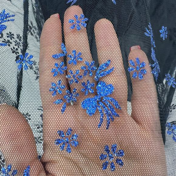 Vintage 90s Y2K Prom Fairy Goth Dress S Black Purple Glitter Floral Mesh Gown - Picture 8 of 13